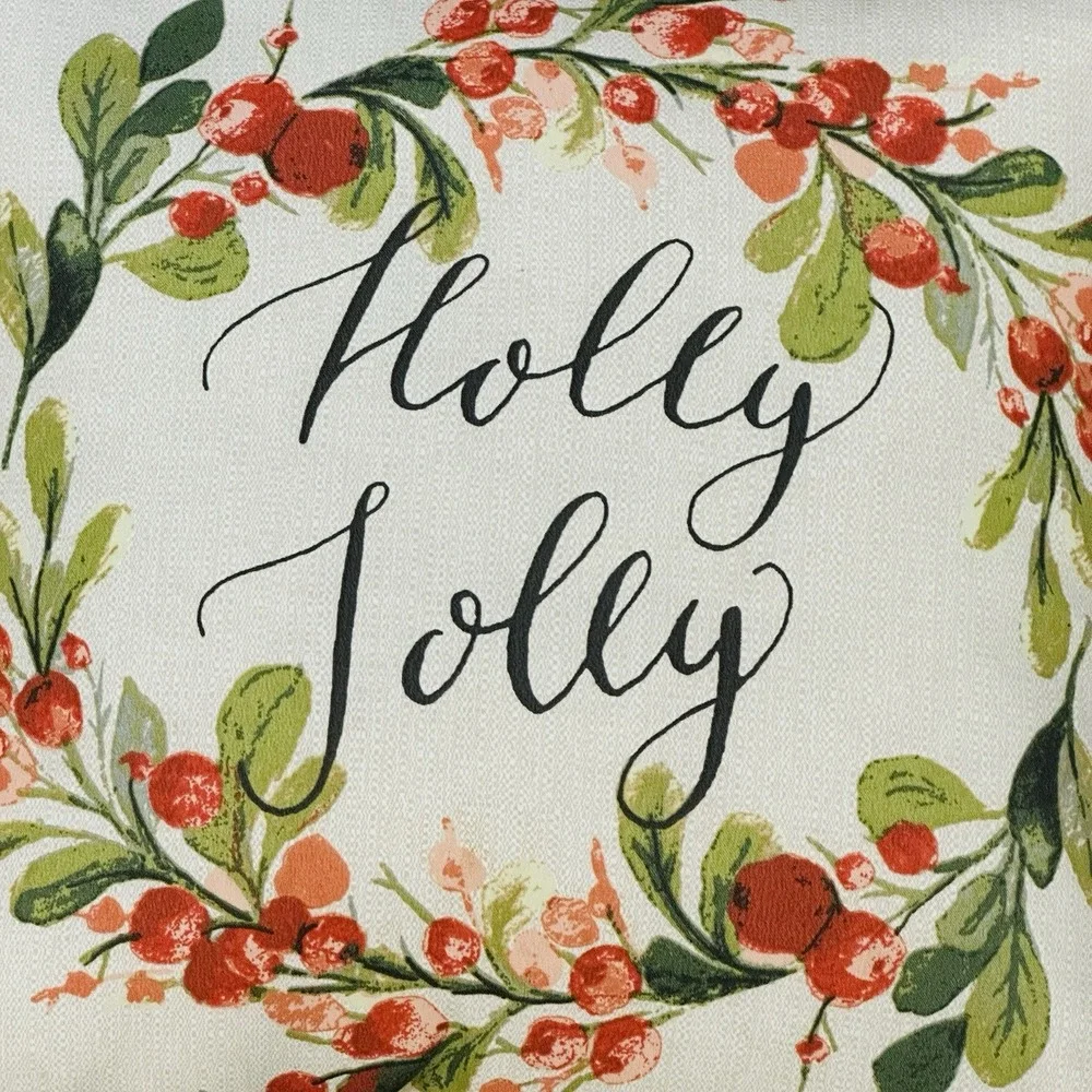 Vintage Throw Pillow Holly Jolly 13
